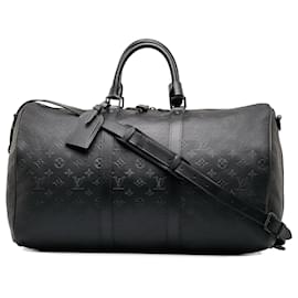 Louis Vuitton-Louis Vuitton Black Monogram Shadow Keepall Bandouliere 50-Black