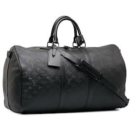 Louis Vuitton-Louis Vuitton Black Monogram Shadow Keepall Bandouliere 50-Black