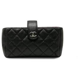 Chanel-Chanel Black Quilted CC O-Phone Holder Pouch-Black