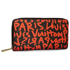 Louis Vuitton-Portefeuille Zippy Monogram Graffiti Louis Vuitton Marron X Stephen Sprouse-Marron,Orange