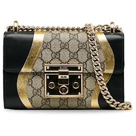 Gucci-Gucci Brown Small GG Supreme Padlock Crossbody Bag-Marrone,Beige