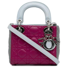 Dior-Dior Mini Cannage tricolor rosa de piel de cordero Lady Dior-Rosa,Otro