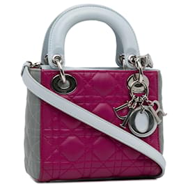 Dior-Dior Mini Cannage tricolor rosa de piel de cordero Lady Dior-Rosa,Otro