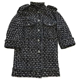 Chanel-Chaqueta de tweed negra con botones CC / Capa-Negro