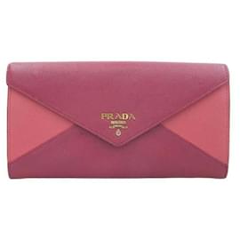 Prada-Portefeuille enveloppe bicolore Saffiano  1MH037-Rose