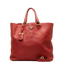 Prada-Prada Vitello Phenix Shopping Tote Leather Handbag 1BG865 in Fair condition-Red