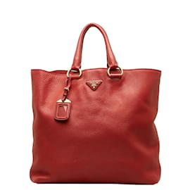 Prada-Prada Vitello Phenix Shopping Tote Leather Handbag 1BG865 in Fair condition-Red