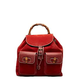 Gucci-Mochila De Bambú De Ante 003 58 0016-Roja