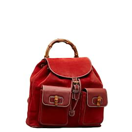 Gucci-Gucci Suede Bamboo Backpack Suede Backpack 003 58 0016 in Fair condition-Red