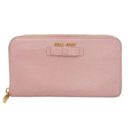Miu Miu-Leather Bow Zip Around Wallet-Pink
