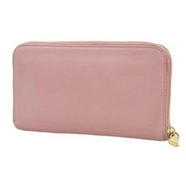 Miu Miu-Portemonnaie aus Leder mit umlaufendem Reißverschluss und Schleife-Pink