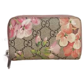Gucci-GG Supreme Blooms Zip Around Wallet 421310-Brown