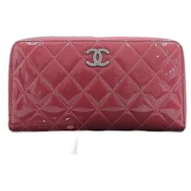 Chanel-Chanel CC Patent Zip Around Long Wallet Leather Long Wallet A50106 in Good condition-Pink