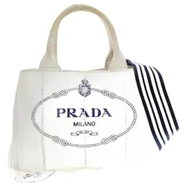 Prada-Prada Canapa Logo Handbag Bolsa de lona 1BG439 em boa condição-Branco