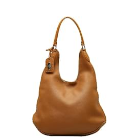 Fendi-Fendi Bolso Hobo Selleria de Cuero Bolso Bandolera de Cuero 8BR241 en buenas condiciones-Castaño