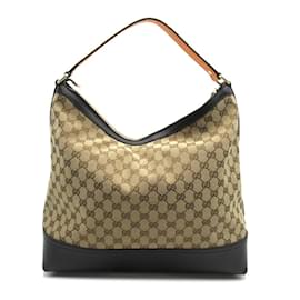 Gucci-GG Canvas Large Hobo Bag 282330-Brown