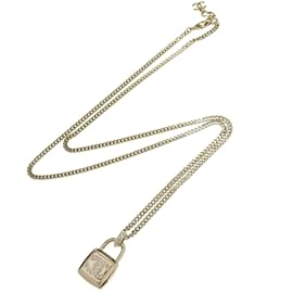 Chanel-Halskette mit Vorhängeschloss-Anhänger und CC-Strasssteinen-Golden