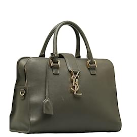 Yves Saint Laurent-Yves Saint Laurent Small Monogram Downtown Cabas Leather Handbag CLD357395 in Good condition-Grey