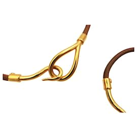 Hermès-Hermès Jumbo Hook & Loop Ensemble collier et bracelet ras du cou en cuir doré marron clair-Marron