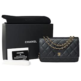 Chanel-Bolso Cartera con Cadena CHANEL en Cuero Negro - 101619-Negro