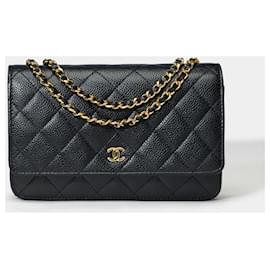 Chanel-CHANEL Wallet on Chain Bag in Black Leather - 101619-Black