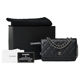 Chanel-Bolso Cartera con Cadena CHANEL en Cuero Negro - 101620-Negro