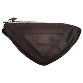 Pochette Prada Triangle in cotone nero Nero