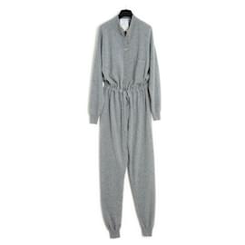 Chanel-91A CHANEL ICONIC GRAY CASHMERE JUMPSUIT FR38-Grey