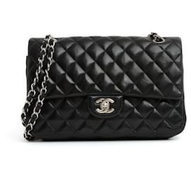 Chanel-Classic 25 lined flap black silver-Black