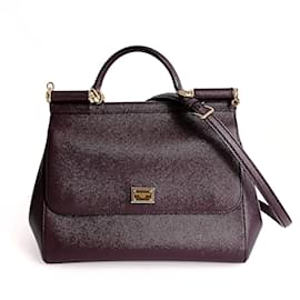 Dolce & Gabbana-Dolce & Gabbana Dolce & Gabbana Sicily Grande bag in burgundy dauphine leather-Purple