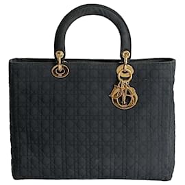 Dior-Dior Christian Dior Lady Dior Grande handbag in black nylon-Black