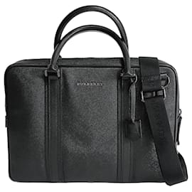 Burberry-Burberry Burberry Business shoulder bag in black leather-Black
