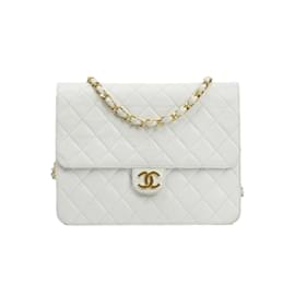 Chanel-Borsa a tracolla Chanel Classic Matelassé in pelle bianca-Bianco