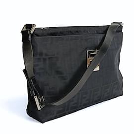 Fendi-Fendi Fendi Zucca shoulder bag in black canvas-Black