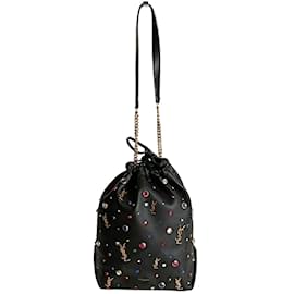 Saint Laurent-Saint Laurent Saint Laurent Teddy Bucket shoulder bag in black leather with multicolored stones-Black