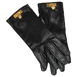 Hermès-HERMES  Gloves T.inches 7 leather-Black