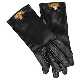 Hermès HERMES Guantes T.pulgadas 7 Cuero Negro