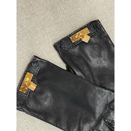 Hermès-HERMES  Gloves T.inches 7 leather-Black