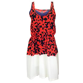 Autre Marque-Jil Sander Navy Collection Red / ivory / Navy Blue Printed Sleeveless Crepe Dress-Multiple colors