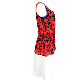 Autre Marque-Jil Sander Navy Collection Red / ivory / Navy Blue Printed Sleeveless Crepe Dress-Multiple colors