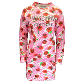 Autre Marque-Moschino Couture Robe sweat-shirt en coton imprimé multi-fleurs rose-Rose