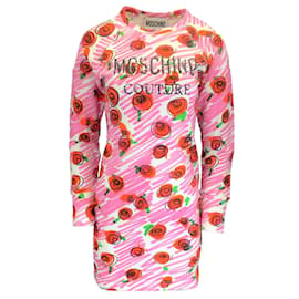 Autre Marque-Moschino Couture Sweatshirt-Kleid aus Baumwolle mit buntem Blumenmuster in Rosa-Pink