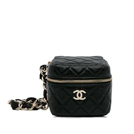 Chanel-Black Chanel Quilted Lambskin Cube Vanity Bag-Black