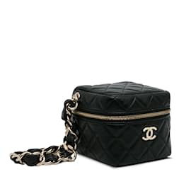 Chanel-Black Chanel Quilted Lambskin Cube Vanity Bag-Black