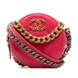 Chanel-Rosa Chanel 19 Runde Lammleder-Clutch mit Kettentasche-Pink