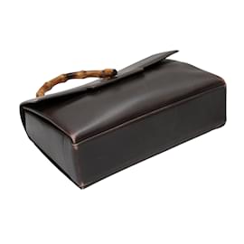 Gucci-Vintage Dark Brown Gucci Bamboo Handle Box Tote-Brown