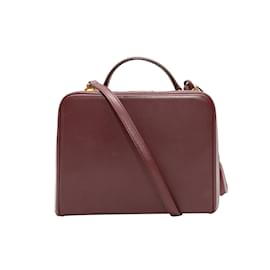 Autre Marque-Burgundy & Beige Mark Cross Grace Box Small Leather & Wicker Handbag-Dark red