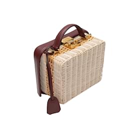Autre Marque-Mark Cross Grace Box Kleine Handtasche aus Leder und Korbgeflecht in Burgunderrot und Beige-Bordeaux