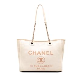 Chanel-Cream Chanel Small Deauville Tote Bag-Cream