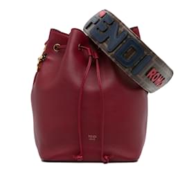 Fendi-Burgundy Fendi Leather Mon Tresor Bucket Bag-Dark red